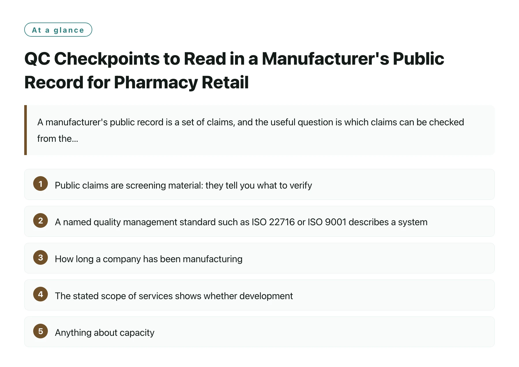 QC Checkpoints to Read in a Manufacturer's Public Record for Pharmacy Retail——全文要点速览